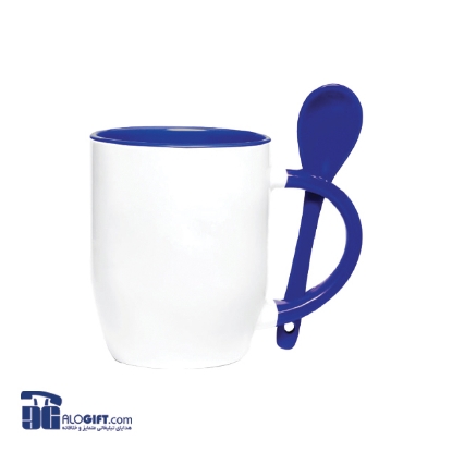 تصویر  ماگ  سرامیکی قاشق دار دسته و داخل رنگی 