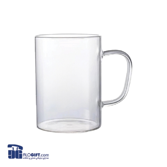 تصویر  لیوان شیشه ای پیرکس دسته مربعی رنگی 