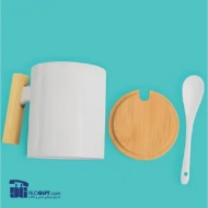 تصویر  ماگ سرامیکی درب چوبی قاشق دار 