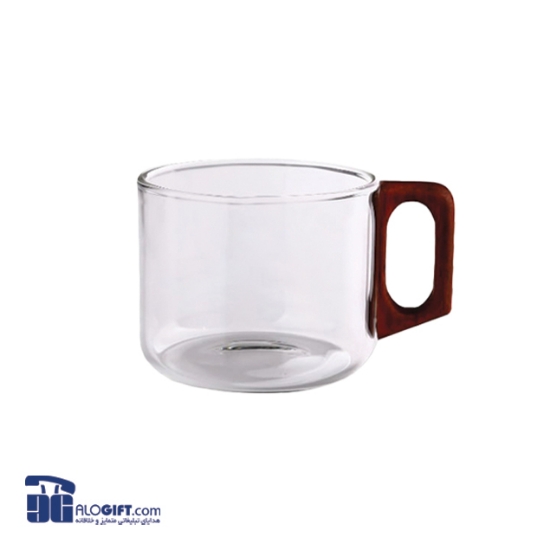 تصویر  فنجان  شیشه ای دسته چوبی 