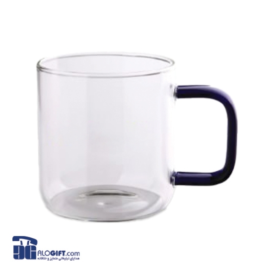 تصویر  فنجان  شیشه ای دسته رنگی  