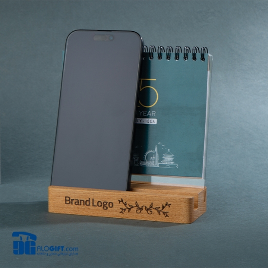 تصویر  ست روميزي چوبي +پلكسي تقويم روميزي مدل ترنج