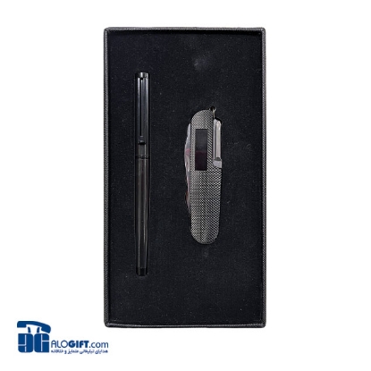 تصویر  ست دوتایی مدیریتی ابزار 11کاره عاج دار - خودکار درب دار (مشکی)